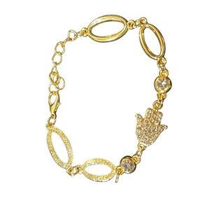 Stainless Steel Gold Plated Hamsa Hand Pendant Bracelet  For Women